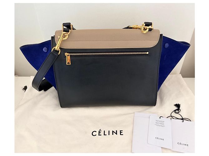Bolso Céline Trapeze Tricolor Grande Cuero Negro Azul Taupe Gris pardo - vista 10