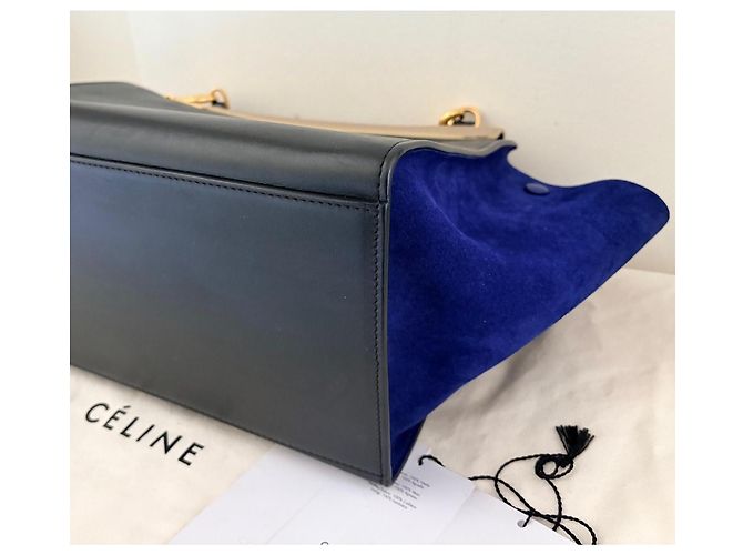 Bolso Céline Trapeze Tricolor Grande Cuero Negro Azul Taupe Gris pardo - vista 13