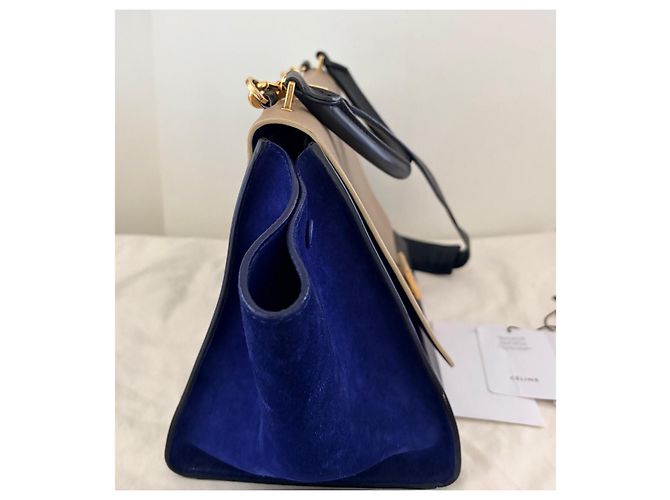 Bolso Céline Trapeze Tricolor Grande Cuero Negro Azul Taupe Gris pardo - vista 14