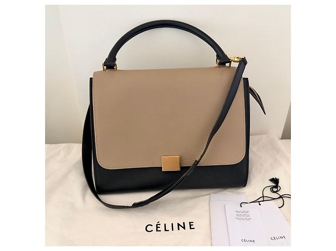 Bolso Céline Trapeze Tricolor Grande Cuero Negro Azul Taupe Gris pardo - vista 15