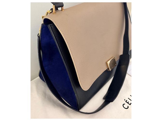 Bolso Céline Trapeze Tricolor Grande Cuero Negro Azul Taupe Gris pardo - vista 16