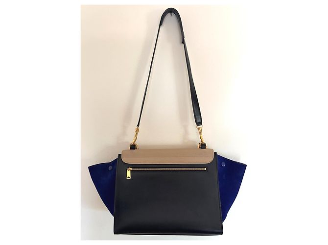Bolso Céline Trapeze Tricolor Grande Cuero Negro Azul Taupe Gris pardo - vista 18