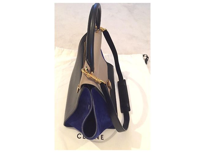 Bolso Céline Trapeze Tricolor Grande Cuero Negro Azul Taupe Gris pardo - vista 19