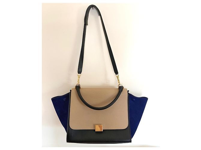 Bolso Céline Trapeze Tricolor Grande Cuero Negro Azul Taupe Gris pardo - vista 2