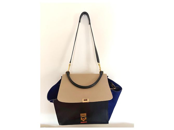 Bolso Céline Trapeze Tricolor Grande Cuero Negro Azul Taupe Gris pardo - vista 20