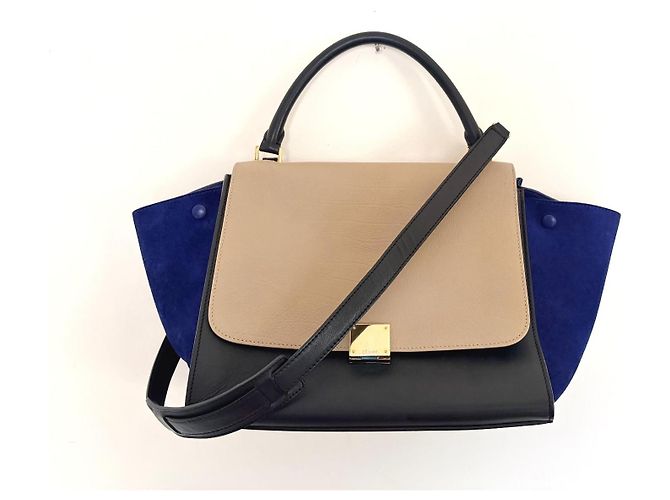 Bolso Céline Trapeze Tricolor Grande Cuero Negro Azul Taupe Gris pardo - vista 3