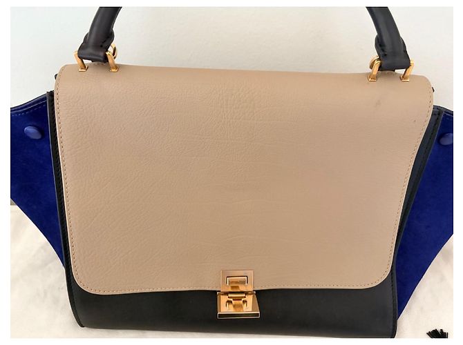 Bolso Céline Trapeze Tricolor Grande Cuero Negro Azul Taupe Gris pardo - vista 6