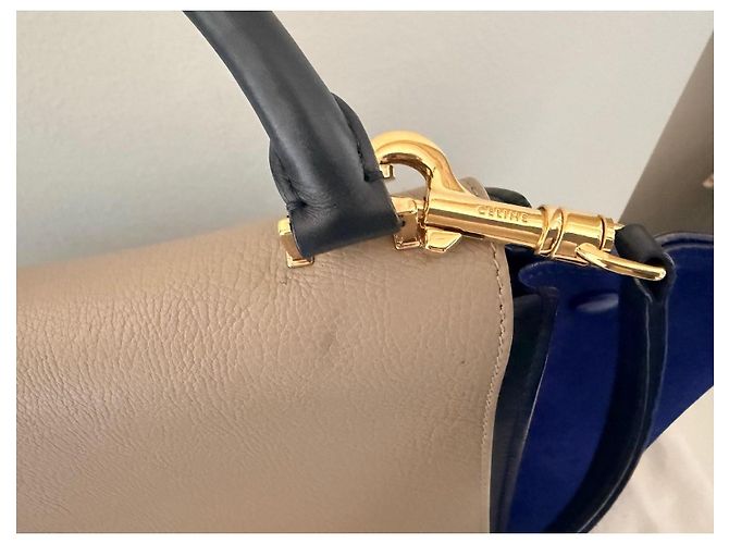 Bolso Céline Trapeze Tricolor Grande Cuero Negro Azul Taupe Gris pardo - vista 9