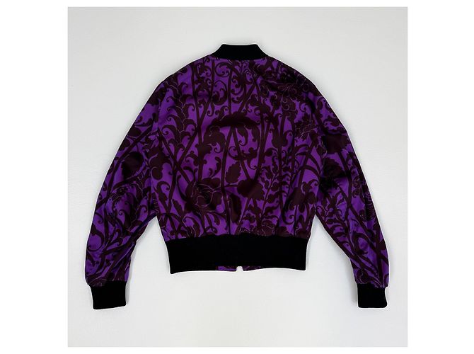 Chaqueta bomber bordada Look 38 de Dries Van Noten Primavera 2016 Negro Naranja Púrpura - vista 5