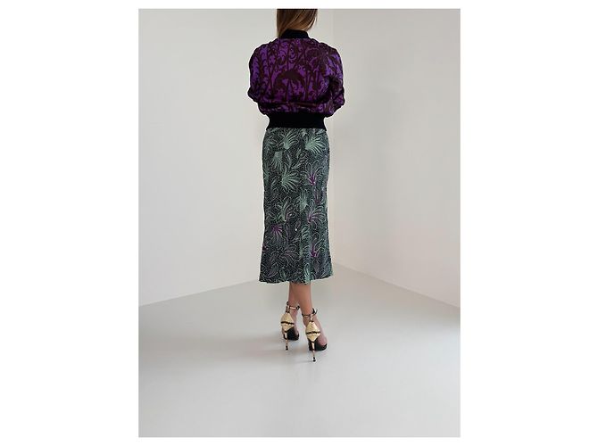 Chaqueta bomber bordada Look 38 de Dries Van Noten Primavera 2016 Negro Naranja Púrpura - vista 6