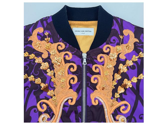 Chaqueta bomber bordada Look 38 de Dries Van Noten Primavera 2016 Negro Naranja Púrpura - vista 8