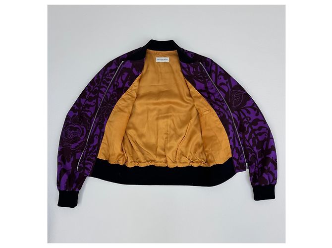 Chaqueta bomber bordada Look 38 de Dries Van Noten Primavera 2016 Negro Naranja Púrpura - vista 9