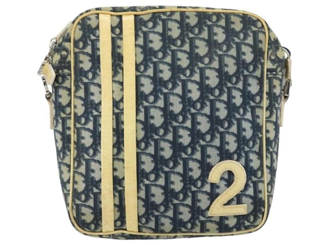 Borsa a Spalla in Tela Trotter Christian Dior PVC Blu Navy Argento Auth 177902 - vista 2