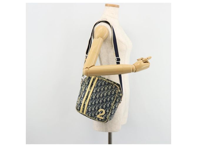 Borsa a Spalla in Tela Trotter Christian Dior PVC Blu Navy Argento Auth 177902 - vista 22