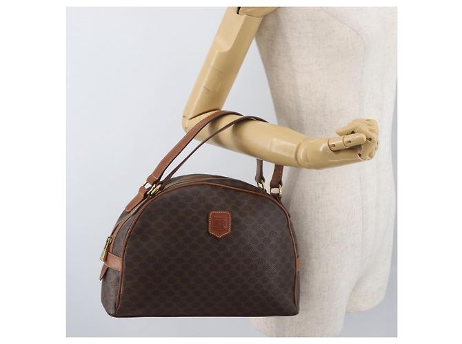 Céline Borsa a mano in tela Macadam CELINE in pelle PVC marrone oro Auth 178270 D'oro - vista 23