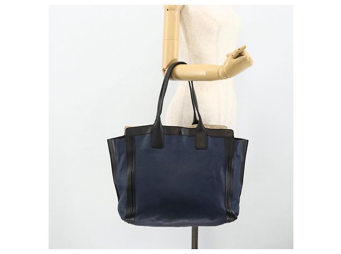 Chloé Borsa Tote in Pelle Blu Navy Oro Auth bs35003 D'oro - vista 19