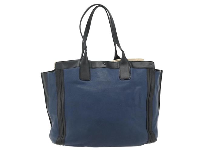Chloé Borsa Tote in Pelle Blu Navy Oro Auth bs35003 D'oro - vista 2