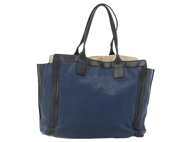 Chloé Borsa Tote in Pelle Blu Navy Oro Auth bs35003 D'oro - vista 3