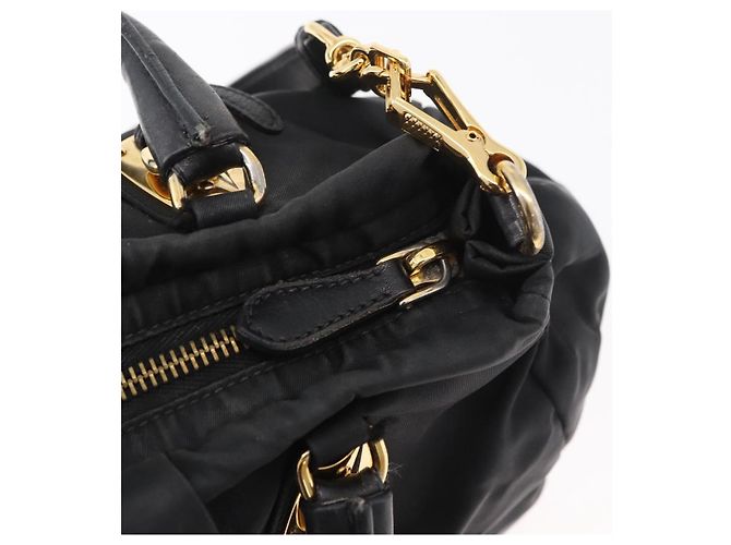 PRADA Handtasche Nylon 2-Wege Schwarz Gold Auth 178100 Golden - Ansicht 16