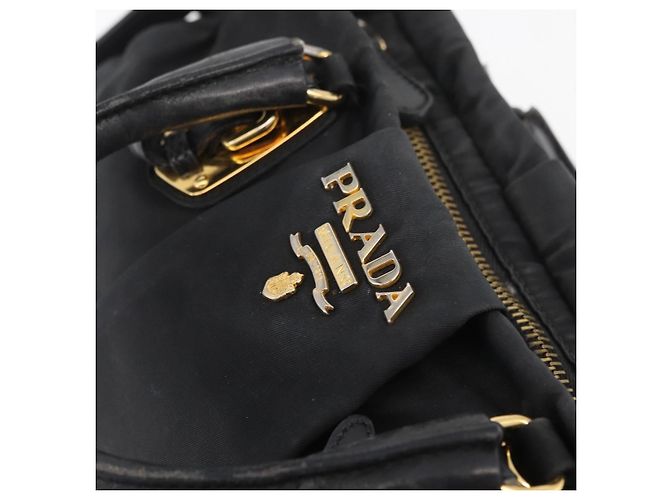 PRADA Handtasche Nylon 2-Wege Schwarz Gold Auth 178100 Golden - Ansicht 17