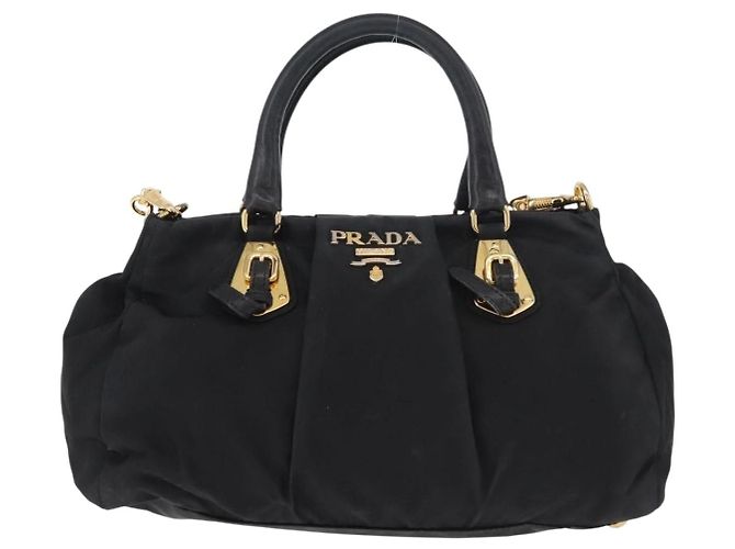 PRADA Handtasche Nylon 2-Wege Schwarz Gold Auth 178100 Golden - Ansicht 2