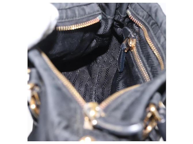PRADA Handtasche Nylon 2-Wege Schwarz Gold Auth 178100 Golden - Ansicht 21