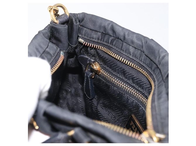 PRADA Handtasche Nylon 2-Wege Schwarz Gold Auth 178100 Golden - Ansicht 22