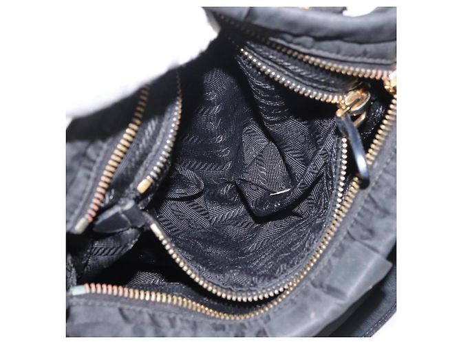 PRADA Handtasche Nylon 2-Wege Schwarz Gold Auth 178100 Golden - Ansicht 23