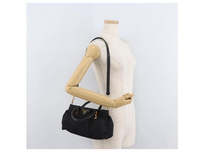 PRADA Handtasche Nylon 2-Wege Schwarz Gold Auth 178100 Golden - Ansicht 25