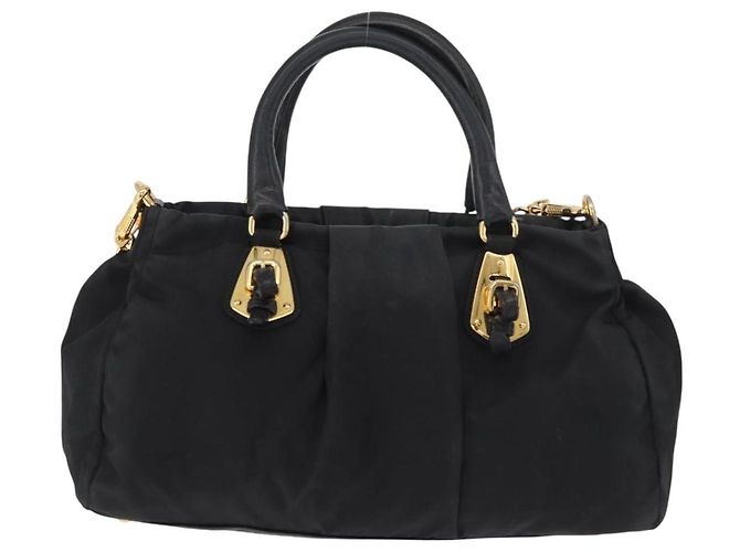 PRADA Handtasche Nylon 2-Wege Schwarz Gold Auth 178100 Golden - Ansicht 3