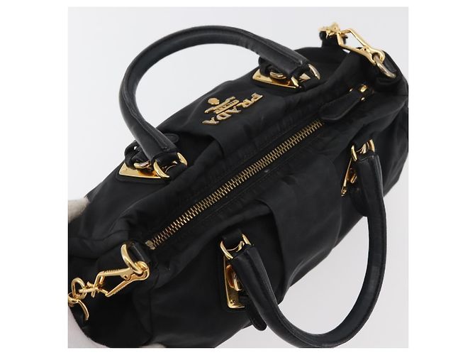PRADA Handtasche Nylon 2-Wege Schwarz Gold Auth 178100 Golden - Ansicht 6