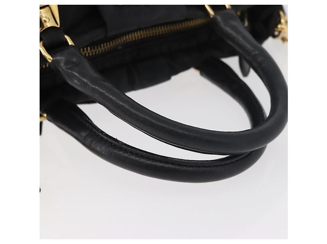 PRADA Handtasche Nylon 2-Wege Schwarz Gold Auth 178100 Golden - Ansicht 7