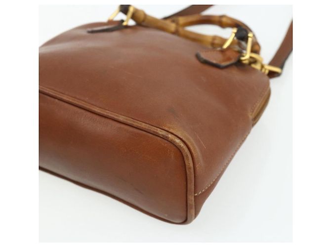 Borsa a mano in pelle GUCCI Bamboo 2way Marrone Oro 007 1014 0231 Auth YKZ1296 D'oro - vista 12