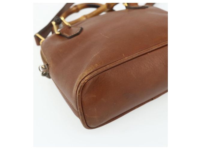 Borsa a mano in pelle GUCCI Bamboo 2way Marrone Oro 007 1014 0231 Auth YKZ1296 D'oro - vista 13