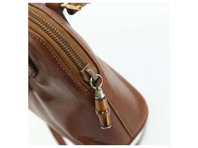 Borsa a mano in pelle GUCCI Bamboo 2way Marrone Oro 007 1014 0231 Auth YKZ1296 D'oro - vista 16