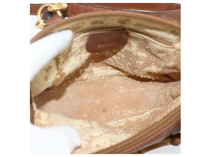 Borsa a mano in pelle GUCCI Bamboo 2way Marrone Oro 007 1014 0231 Auth YKZ1296 D'oro - vista 18