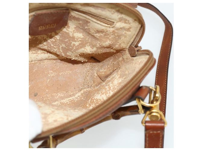 Borsa a mano in pelle GUCCI Bamboo 2way Marrone Oro 007 1014 0231 Auth YKZ1296 D'oro - vista 19