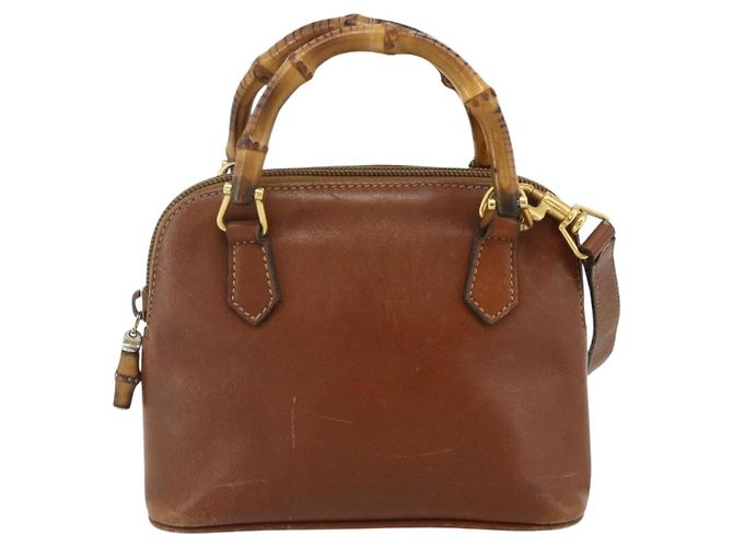 Borsa a mano in pelle GUCCI Bamboo 2way Marrone Oro 007 1014 0231 Auth YKZ1296 D'oro - vista 2