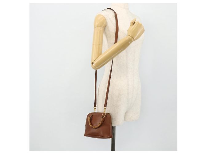 Borsa a mano in pelle GUCCI Bamboo 2way Marrone Oro 007 1014 0231 Auth YKZ1296 D'oro - vista 24