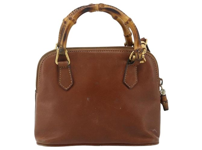 Borsa a mano in pelle GUCCI Bamboo 2way Marrone Oro 007 1014 0231 Auth YKZ1296 D'oro - vista 3