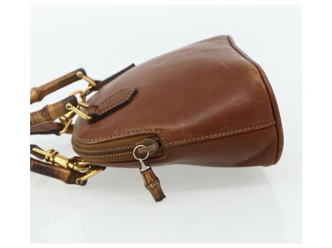 Borsa a mano in pelle GUCCI Bamboo 2way Marrone Oro 007 1014 0231 Auth YKZ1296 D'oro - vista 4