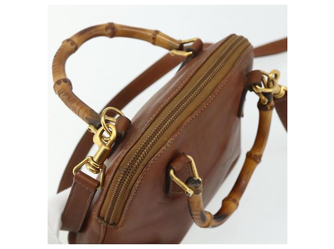 Borsa a mano in pelle GUCCI Bamboo 2way Marrone Oro 007 1014 0231 Auth YKZ1296 D'oro - vista 6