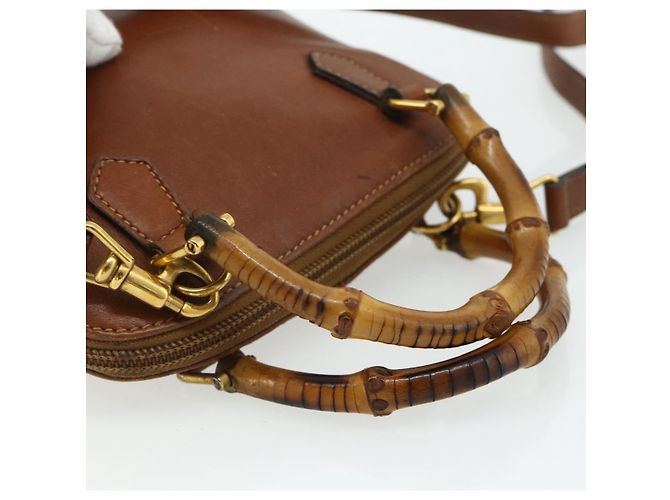 Borsa a mano in pelle GUCCI Bamboo 2way Marrone Oro 007 1014 0231 Auth YKZ1296 D'oro - vista 7