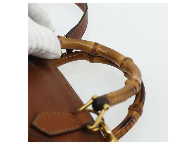 Borsa a mano in pelle GUCCI Bamboo 2way Marrone Oro 007 1014 0231 Auth YKZ1296 D'oro - vista 8