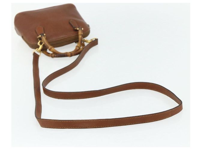 Borsa a mano in pelle GUCCI Bamboo 2way Marrone Oro 007 1014 0231 Auth YKZ1296 D'oro - vista 9