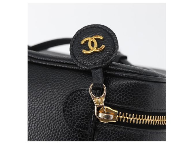 CHANEL COCO Marca Vanity Borsa a Mano Pelle Caviar Nera Oro CC Auth 178691 Nero D'oro - vista 14