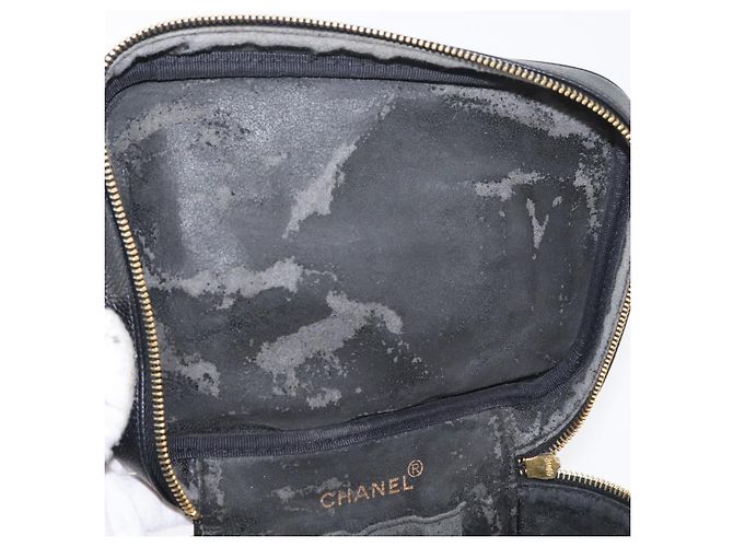 CHANEL COCO Marca Vanity Borsa a Mano Pelle Caviar Nera Oro CC Auth 178691 Nero D'oro - vista 16