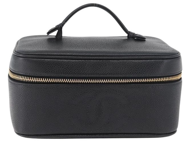 CHANEL COCO Marca Vanity Borsa a Mano Pelle Caviar Nera Oro CC Auth 178691 Nero D'oro - vista 2