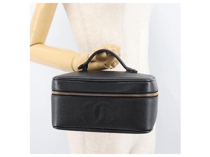 CHANEL COCO Marca Vanity Borsa a Mano Pelle Caviar Nera Oro CC Auth 178691 Nero D'oro - vista 21
