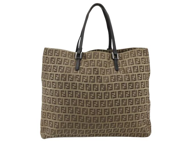 Borsa a mano in tela Zucca FENDI nera e marrone Auth 175118 Nero - vista 2